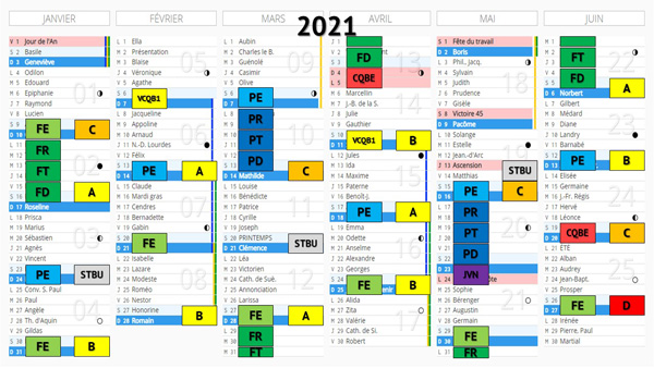 Calendrier Chiron début 2021